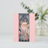 Mucha-vrouw roze romantische jurk-decodame briefkaart (Staand voorkant)
