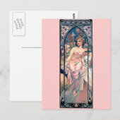 Mucha-vrouw roze romantische jurk-decodame briefkaart (Voorkant / Achterkant)