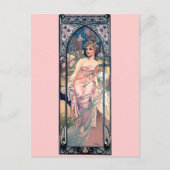 Mucha-vrouw roze romantische jurk-decodame briefkaart (Voorkant)
