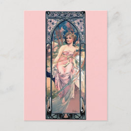 Mucha-vrouw roze romantische jurk-decodame briefkaart