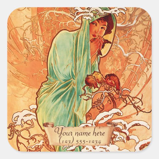 Mucha Winter Art Nouveau Bookplate Stickers (Voorkant)