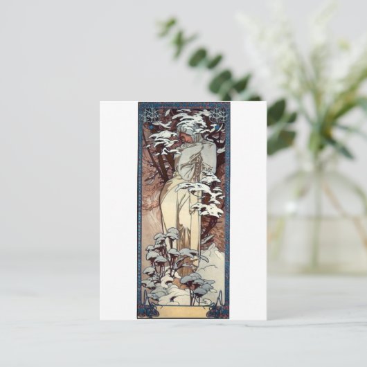 mucha winter art nouveau poster briefkaart (Staand voorkant)