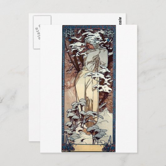 mucha winter art nouveau poster briefkaart (Voorkant / Achterkant)