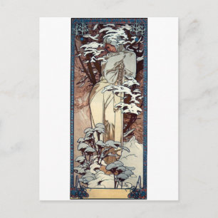 mucha winter art nouveau poster briefkaart