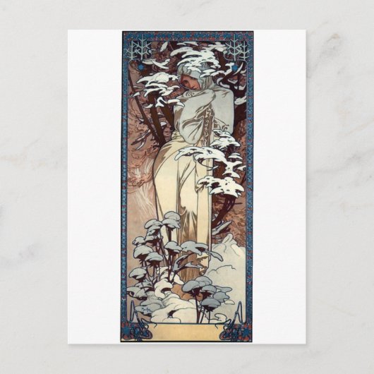 mucha winter art nouveau poster briefkaart (Voorkant)