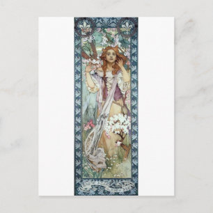 Mucha Woman Art Deco Flowers Spring bloesems Briefkaart