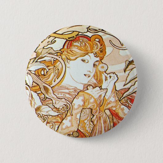 Mucha Woman met een Daisy Art Nouveau Button (Voorkant)