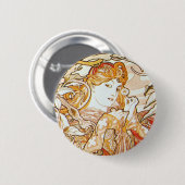 Mucha Woman met een Daisy Art Nouveau Button (Voorkant /achterkant)