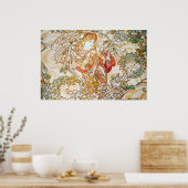 Mucha Woman met een Daisy Art Nouveau Poster Print (Keuken)