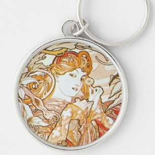 Mucha Woman met een Daisy Art Nouveau Sleutelhange Sleutelhanger