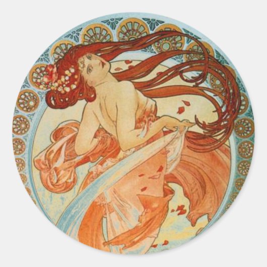 Mucha Woman Ronde Sticker (Voorkant)