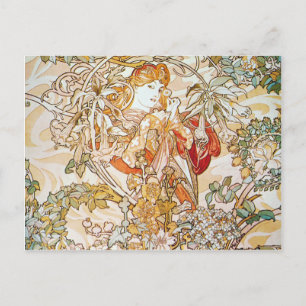 Mucha Woman with Daisy Art Nouveau Briefkaarten