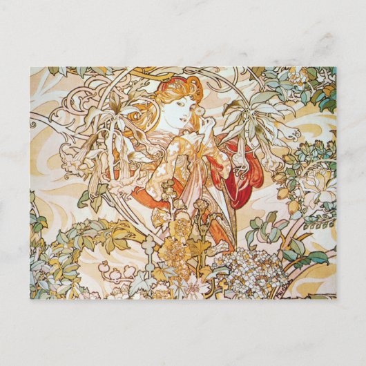 Mucha Woman with Daisy Art Nouveau Briefkaarten (Voorkant)