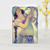 Mucha zigeuner tamboerijn dans muziek vrouw kaart (Gele Bloem)