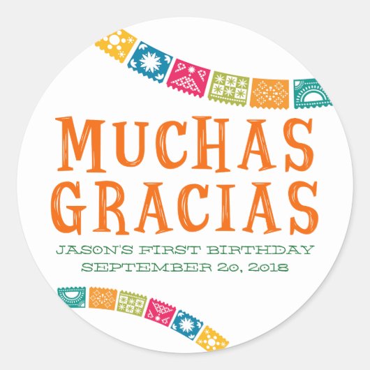MUCHAS GRACIAS - DANK JE PARTIJ GUNSTEN RONDE STICKER (Voorkant)