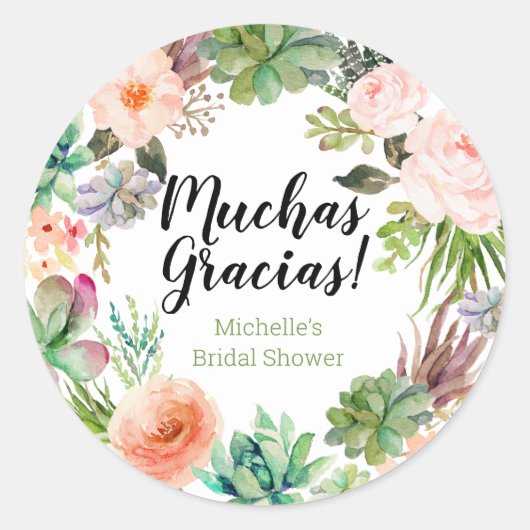 Muchas Gracias Fiesta Succulent Wreath Ronde Sticker (Voorkant)