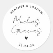 Muchas Gracias Minimalist Weddenschap Hartelijk da Ronde Sticker (Voorkant)