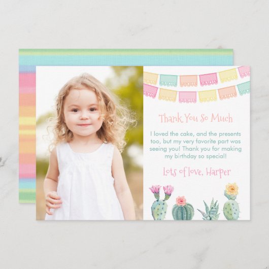 Muchas Gracias Papel Picado Cacti Birthday Afbeeld Bedankkaart (Voorkant / Achterkant)