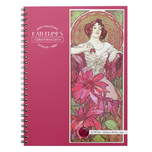 Mucha's Precioius Stones Ruby Red Pink 2 Notitieboek (Voorkant)