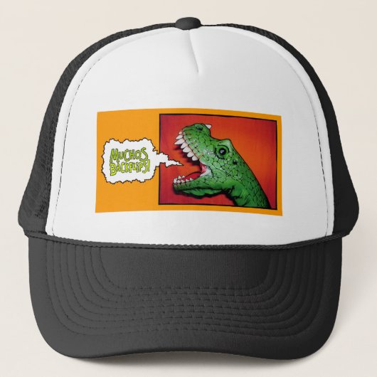 Muchos Backflips. T-Rex Trucker Hat. Pet (Voorkant)