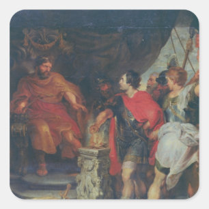 Mucius Scaevola voor Lars Porsena, c.1618-20 Vierkante Sticker