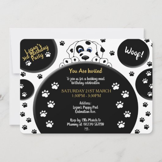 Mucky Paws Dalmatian Invitations Kaart (Voorkant)