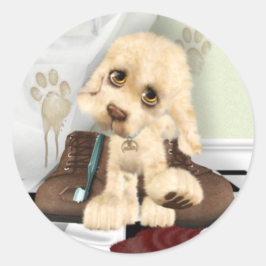Mucky Pup Ronde Sticker (Voorkant)