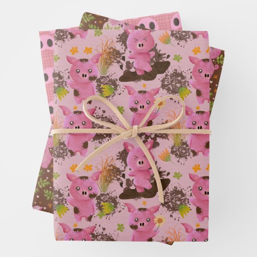 Mud Bath Piggy snouts Wrapping Paper Sheets (In situ)