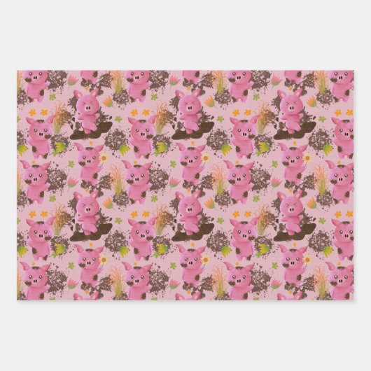 Mud Bath Piggy snouts Wrapping Paper Sheets (Voorkant)