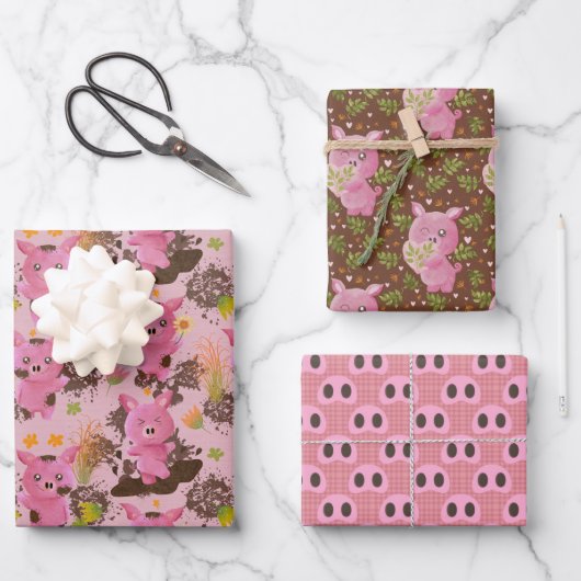 Mud Bath Piggy snouts Wrapping Paper Sheets (Voorkant)