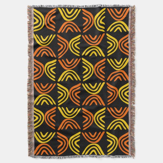 Mud Cloth Style 080215 - Ambergeel en Sinaasappel Deken (Voorkant Verticaal)