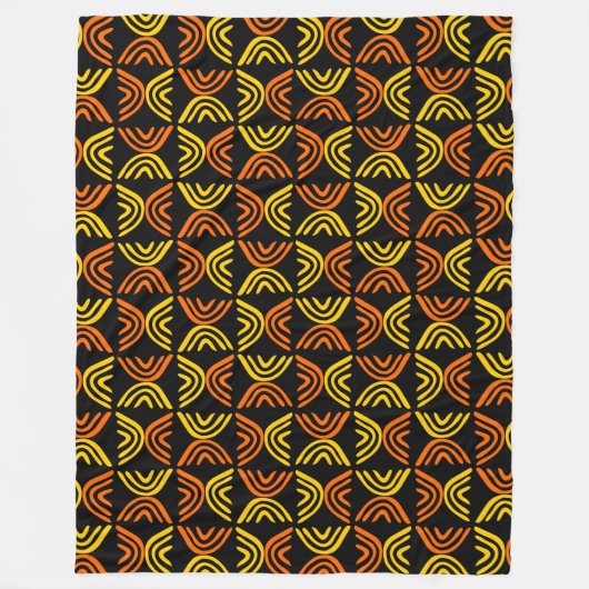 Mud Cloth Style 080215 - Ambergeel en Sinaasappel Fleece Deken (Voorkant)