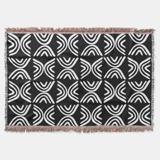 Mud Cloth Style 080215 - White on Black Deken (Voorkant)