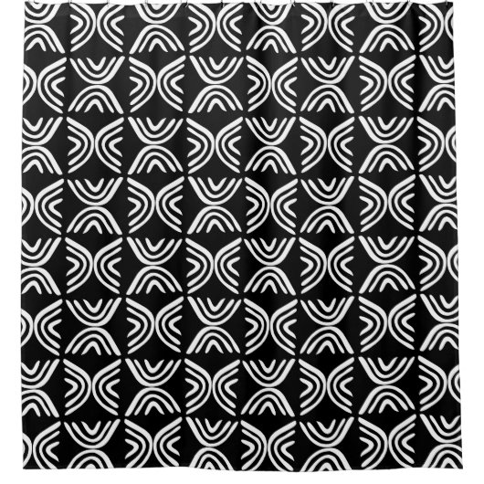 Mud Cloth Style 080215 - White on Black Douchegordijn (Voorkant)
