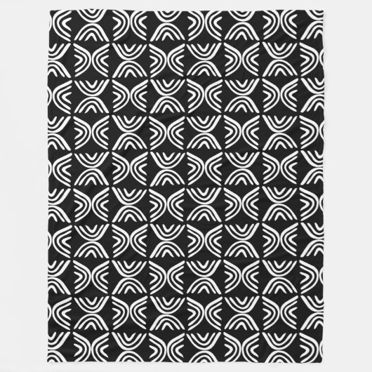 Mud Cloth Style 080215 - White on Black Fleece Deken (Voorkant)