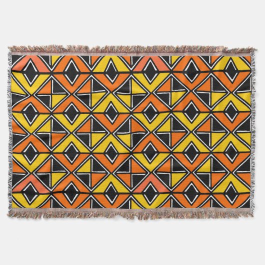 Mud Cloth Style 100215(2) - Ambergeel en Oranje Deken (Voorkant)