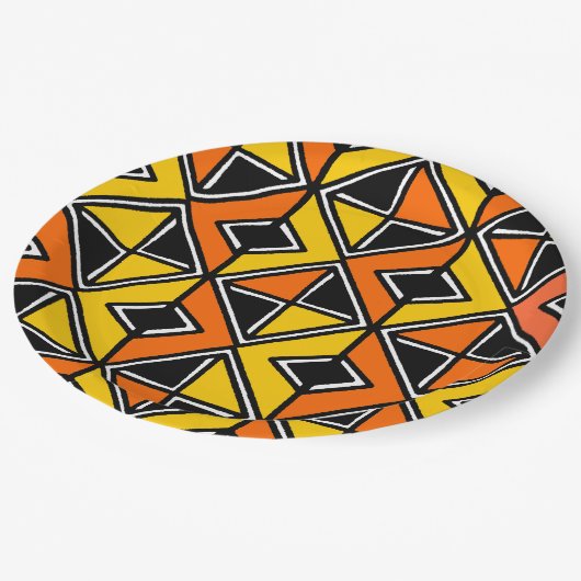 Mud Cloth Style 100215(2) - Ambergeel en Oranje Papieren Bordje (Gekanteld)