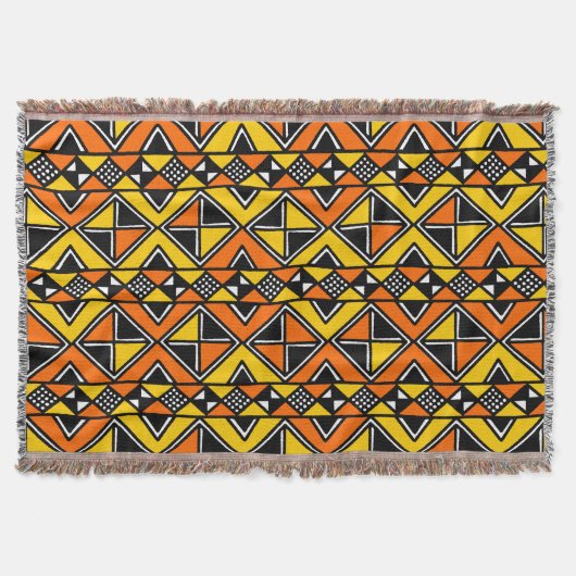 Mud Cloth Style 100215 - Ambergeel en Oranje Deken (Voorkant)