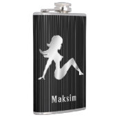 Mud Flap Girl, gelinkt op zwarte fles Heupfles (Rechts)