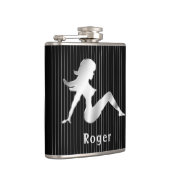 Mud Flap Girl, gelinkt op zwarte fles Heupfles (Rechts)