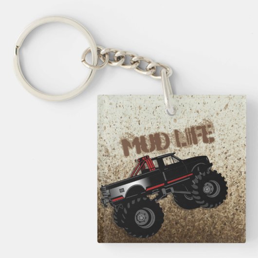 Mud Life Mud Bogging Black Truck Sleutelhanger (Voorkant)