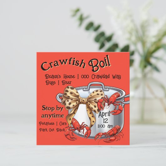 Mudbug Kokende Pot met Bow and Crawfish Party Feestdagenkaart (Staand voorkant)