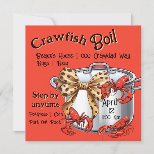 Mudbug Kokende Pot met Bow and Crawfish Party Feestdagenkaart (Voorkant)