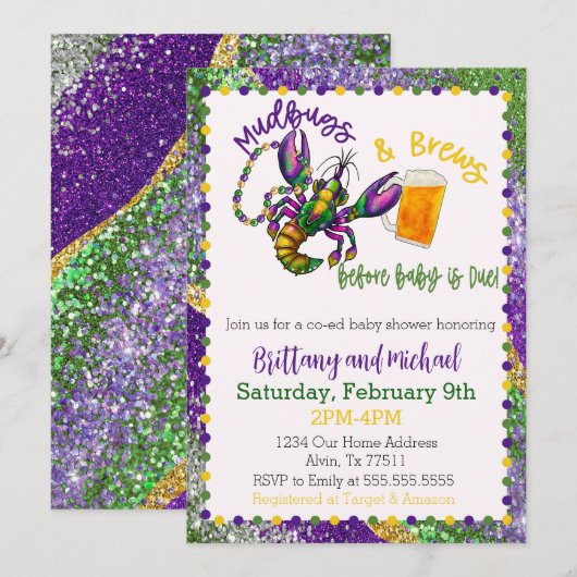 Mudbugs & Brews Baby shower Invitation Kaart (Voorkant / Achterkant)
