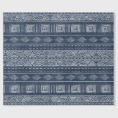 Mudcloth Geïnspireerd Blauw en Wit Tribal Geometri Cadeaupapier (Vlak)