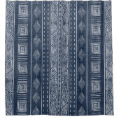 Mudcloth Geïnspireerd Navy Blauw en Wit Tribal Pri Douchegordijn (Voorkant)