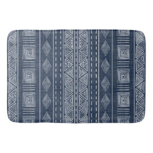 Mudcloth Style Navy Blue en White Tribal Pattern Badmat