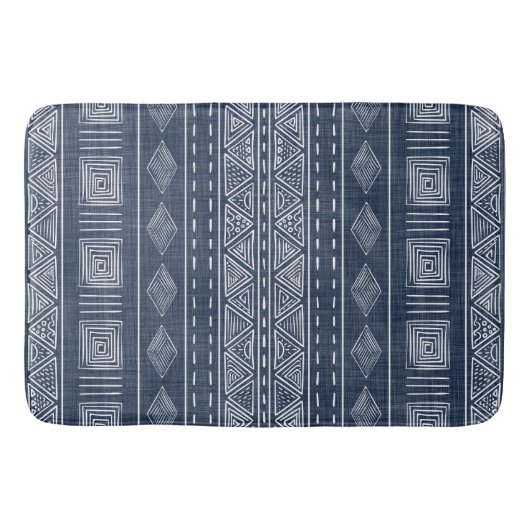 Mudcloth Style Navy Blue en White Tribal Pattern Badmat (Voorkant)