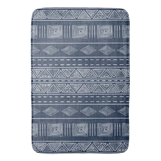 Mudcloth Style Navy Blue en White Tribal Pattern Badmat (Voorkant Verticaal)