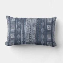 Mudcloth Style Navy Blue en White Tribal Pattern Buitenkussen